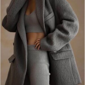 The Frankie Shop Gray Fuzzy Wool Oversized “Mabel” Blazer